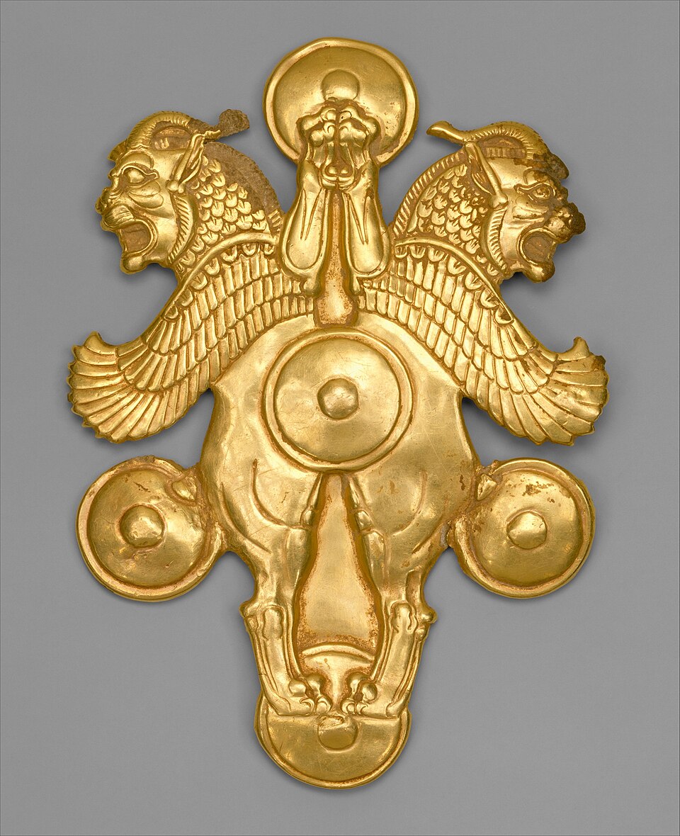 Plaque with horned lion-griffins